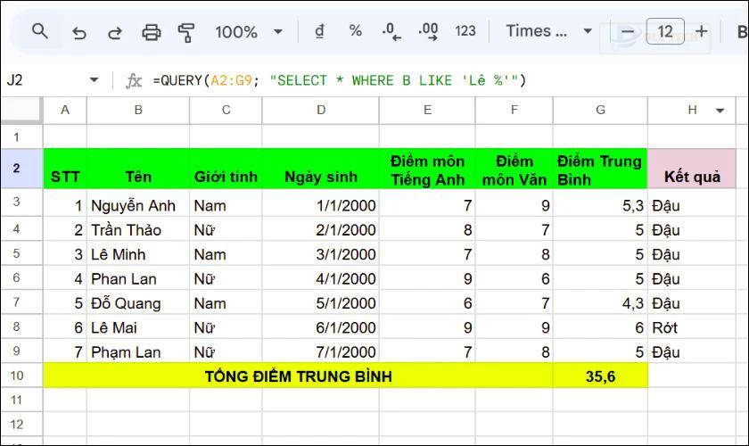 Câu lệnh Like trong QUERY