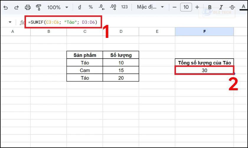 Cách sử dụng hàm SUMIF trong Google Sheet