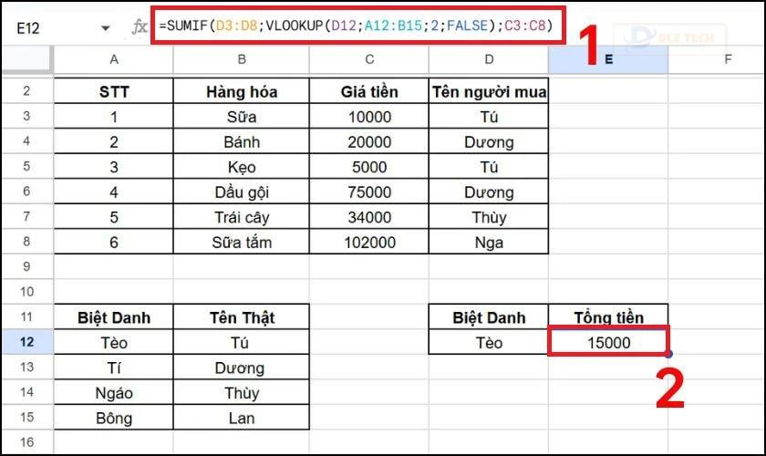 Kết hợp hàm SUMIF với hàm VLOOKUP