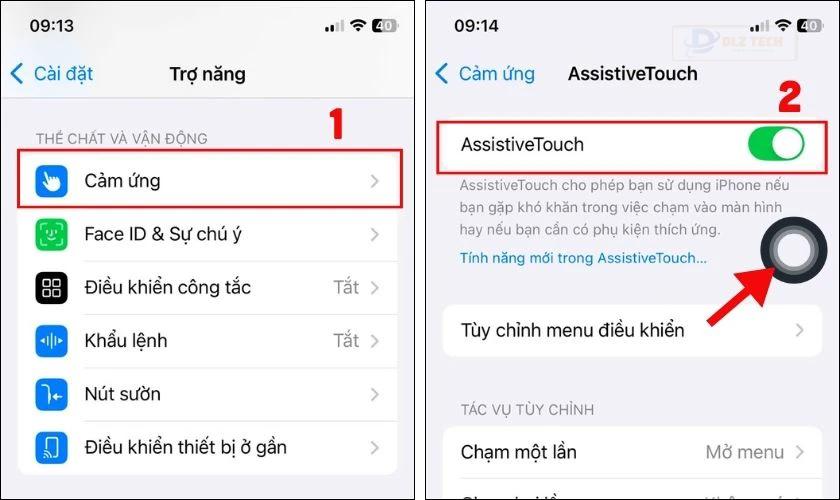 Kích hoạt AssistiveTouch trong mục Cảm ứng