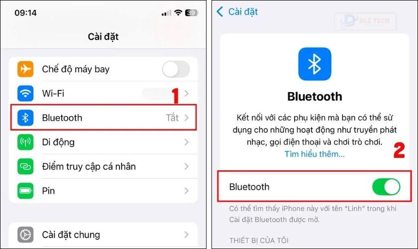 Vào mục Cài đặt và gạt công tắc để bật chế độ Bluetooth