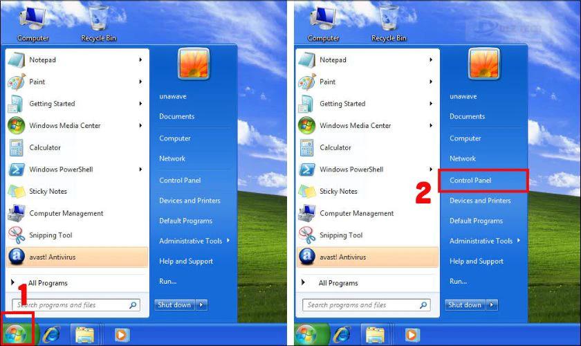 Khởi động tìm và chọn Control Panel
