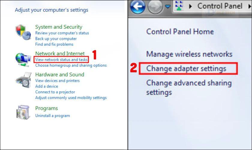 Chọn View network status and task từ cửa sổ mới mở ra