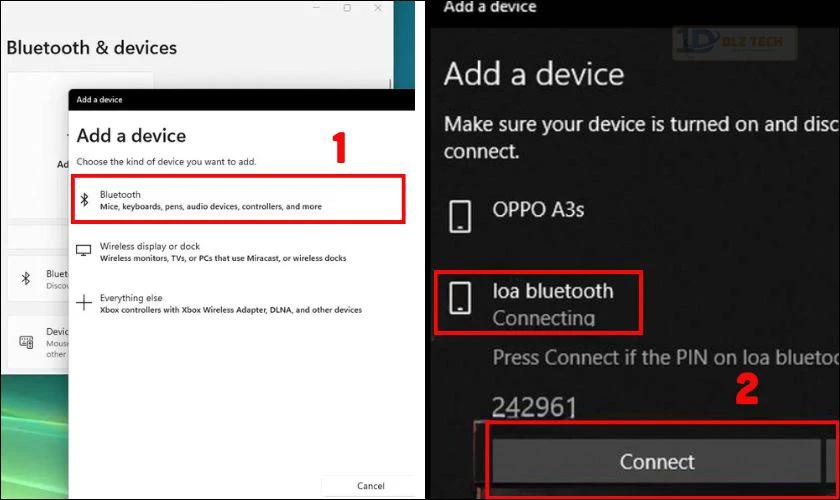 Tìm tên Bluetooth của loa cần ghép nối và nhấn Connect