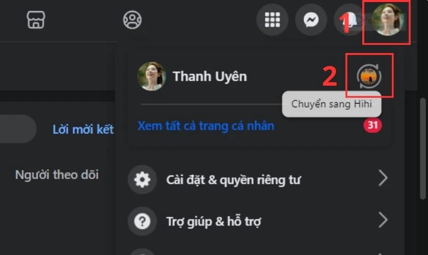 Tương tác hoặc bình luận bằng trang Fanpage khác