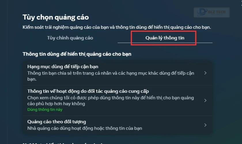 Chọn Quản lý thông tin