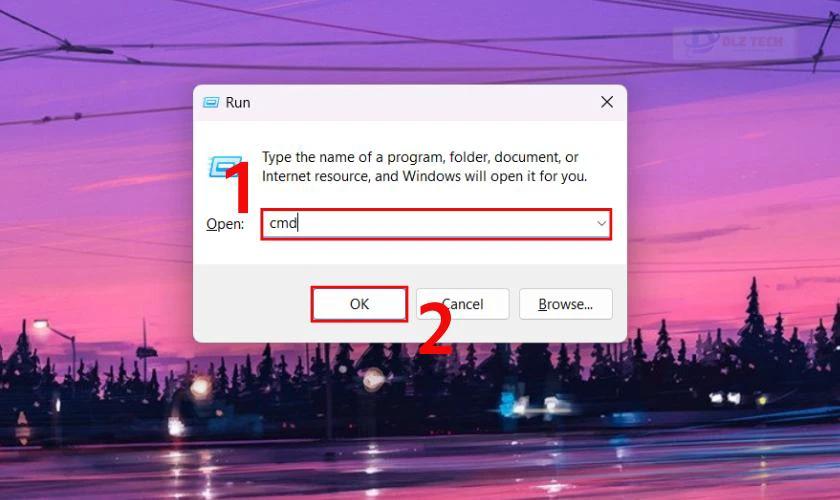 Cách kiểm tra ổ cứng SSD đầu tiên là gõ cmd trong hộp thoại vừa xuất hiện rồi bấm OK