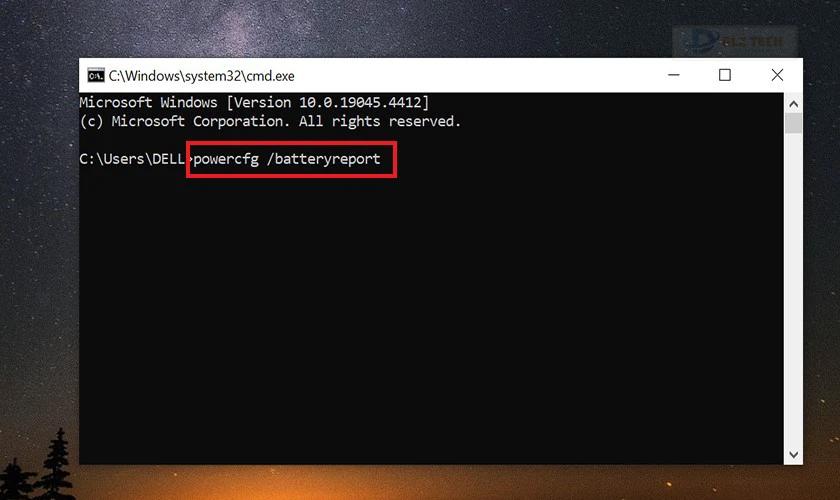Gõ powercfg /batteryreport và nhấn Enter