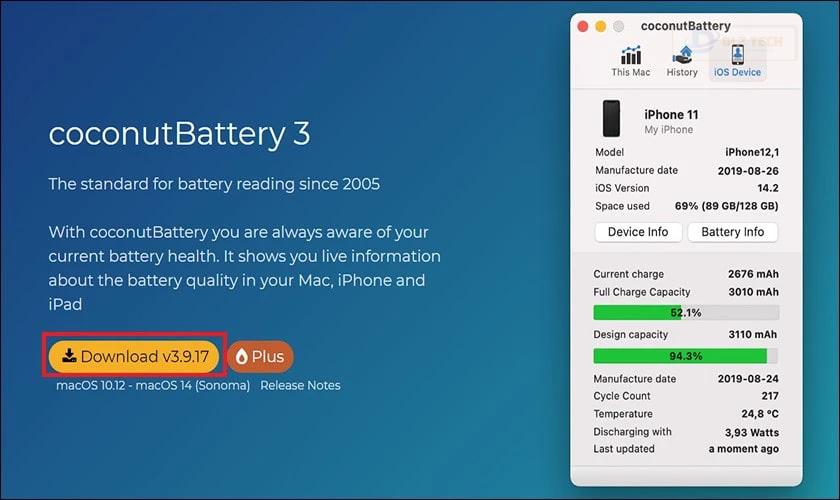Sử dụng phần mềm Coconut Battery để kiểm tra số lần sạc laptop