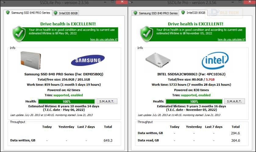 SSD Life cung cấp thông tin chi tiết về tuổi thọ và tình trạng của ổ cứng