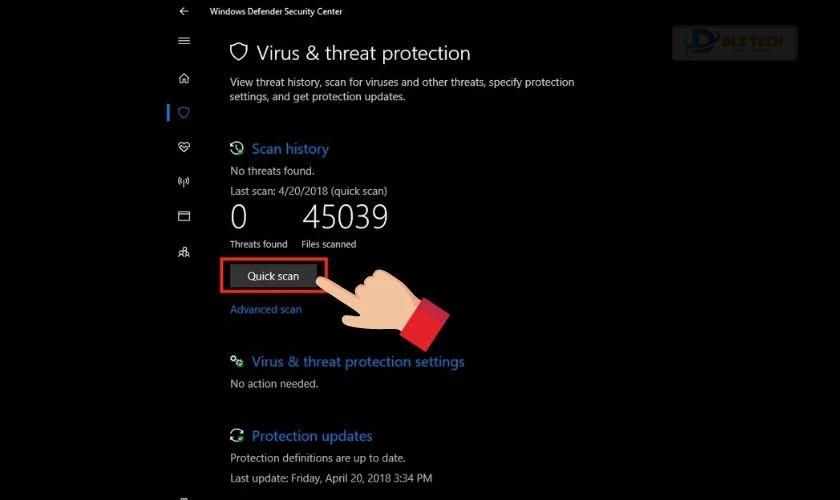 Chọn Quick scan để tiến hành quét virus nhanh