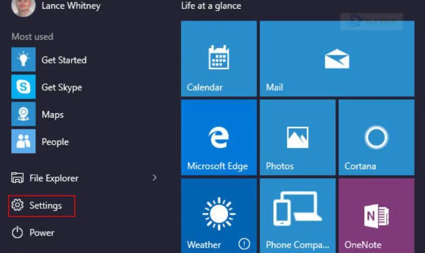 Truy cập vào Start Menu, chọn Setting