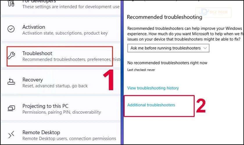 Chọn mục Troubleshoot rồi chọn Additional troubleshooters