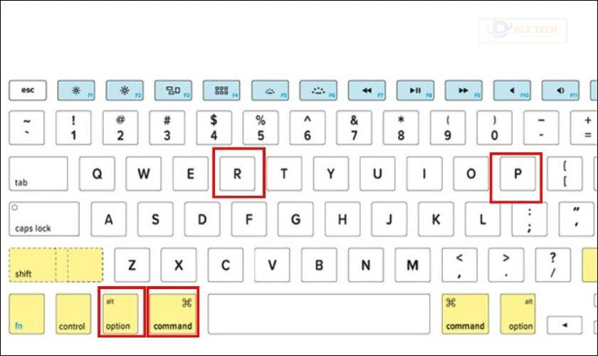 Nhấn và giữ Option + Command + P + R trong khoảng 20 giây