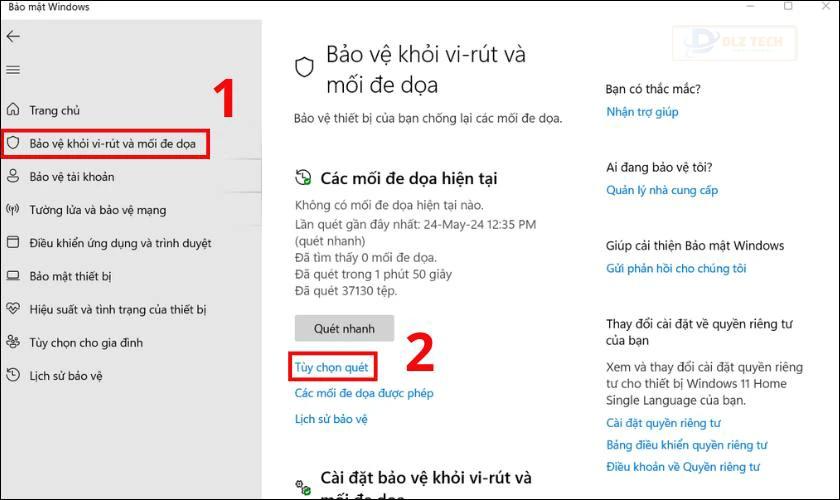 Sau đó nhấn vào Tùy chọn quét