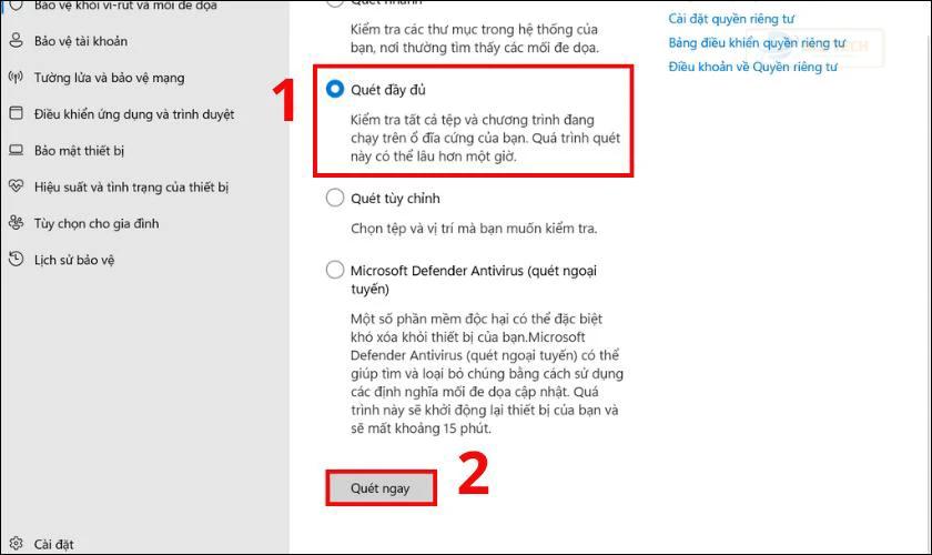 Chọn mục Quét đầy đủ và nhấn Quét ngay để sửa lỗi không format được ổ cứng