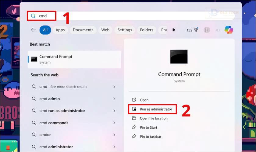 Sau đó, bạn nhấp chuột phải vào Command Prompt và chọn Run as Administrator