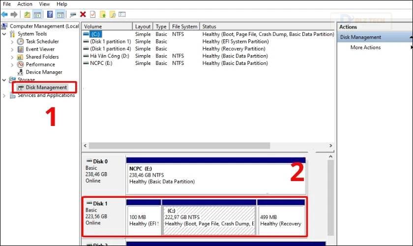 Nhấn vào Disk Management rồi chọn ổ đĩa bạn muốn format