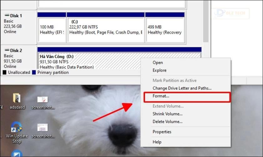 Nhấn chuột phải vào ổ đĩa muốn format rồi chọn Format