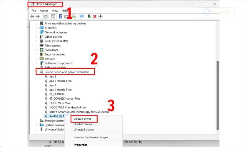 Update cho driver âm thanh, mở loa máy tính