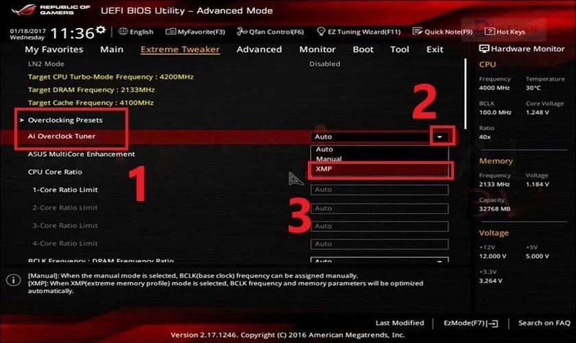 Kiểm tra và kích hoạt tính năng XMP trong BIOS/UEFI