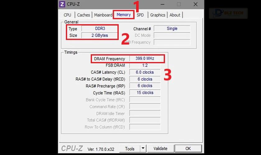 Khởi động CPU-Z và chọn mục Memory