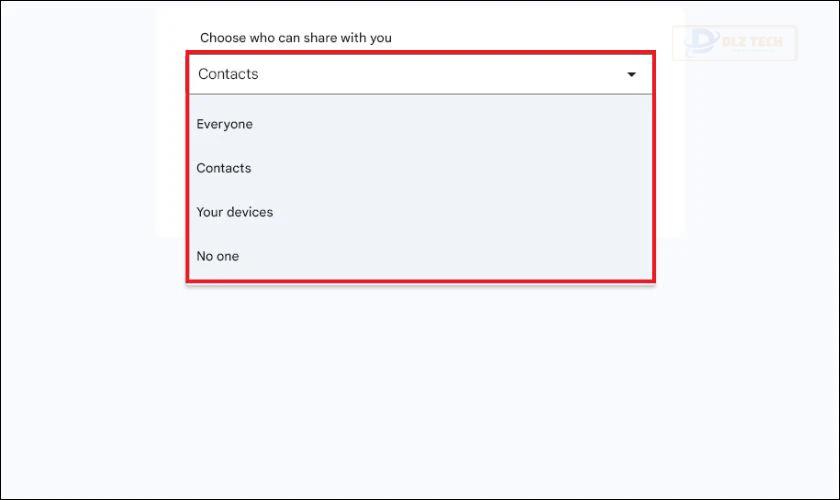 Chọn chế độ trên Nearby Share Windows 11