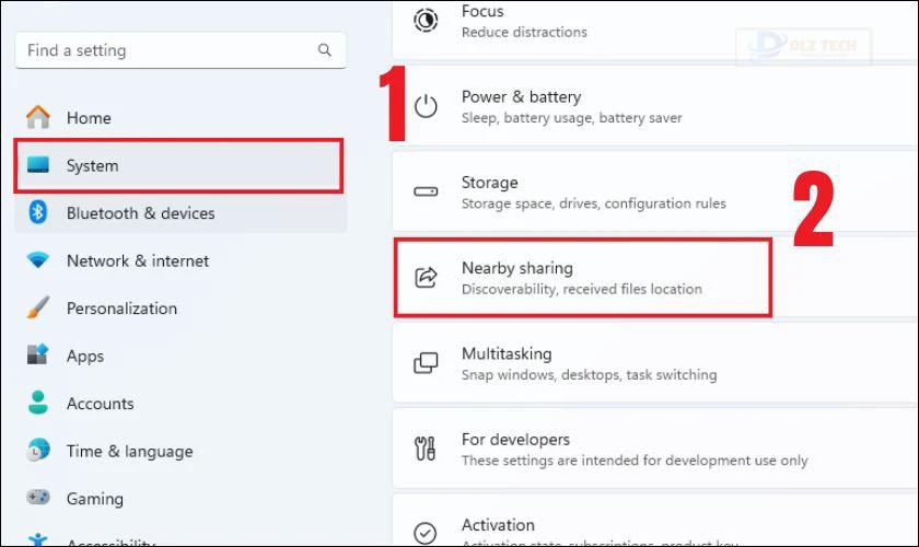 Kích hoạt Nearby Share Windows 11