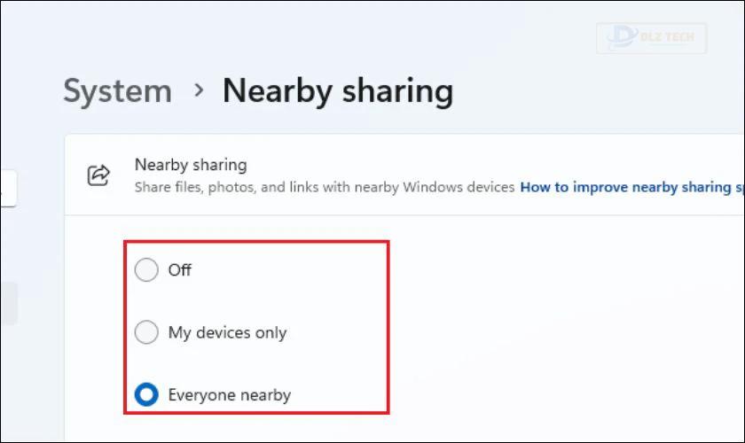 Tùy chỉnh chia sẻ trong Nearby Share Windows 11