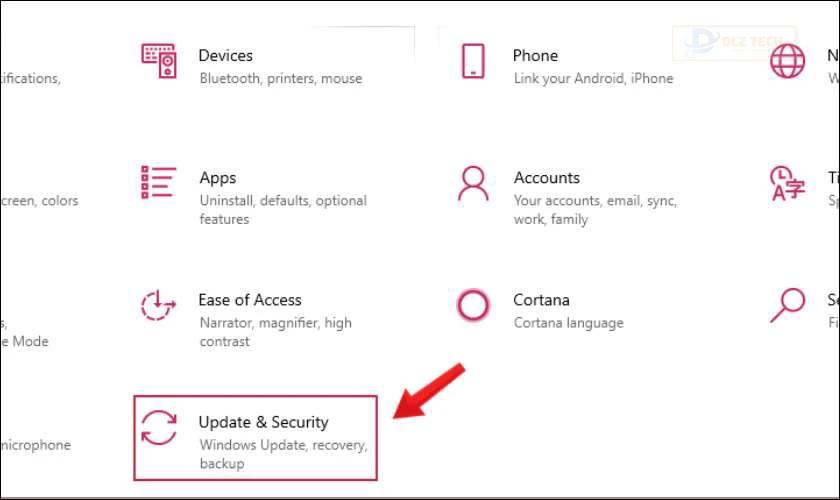 Click chọn Update & security