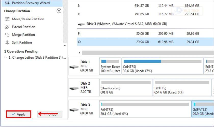 Cuối cùng nhấp vào nút Apply để tất cả thay đổi được thực hiện và khắc phục ổ cứng bị Unallocated