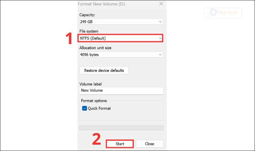 Thực hiện format cho ổ đĩa