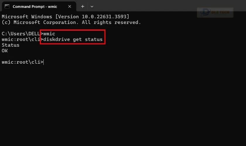 Nhập lệnh diskdrive get status