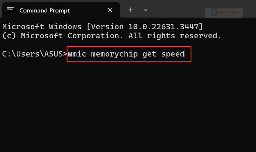 Nhập lệnh wmic memorychip get speed và Enter