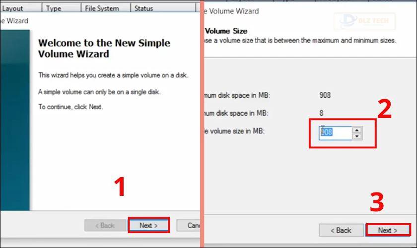 Chọn kích thước Simple volume size