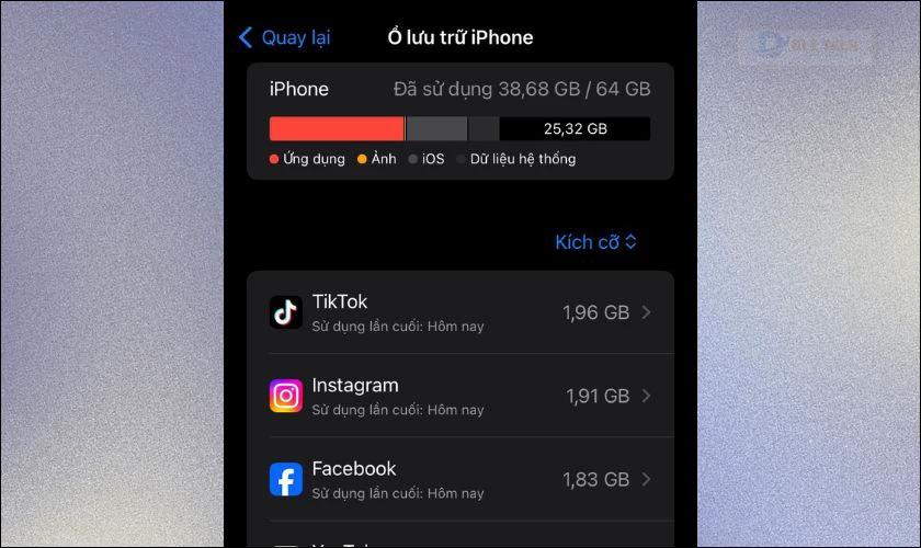 Kiểm tra dung lượng khả dụng trên thiết bị