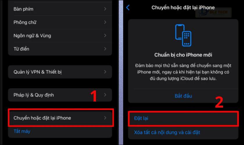 Chọn Chuyển hoặc đặt lại iPhone