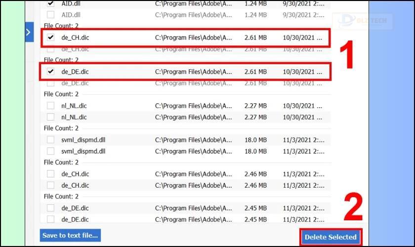Nhấn chọn Delete Selected để xóa