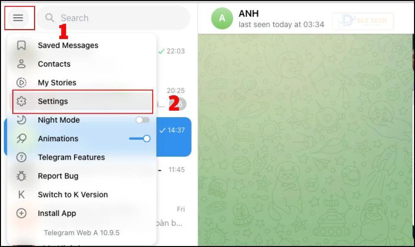 Vào Settings của Telegram