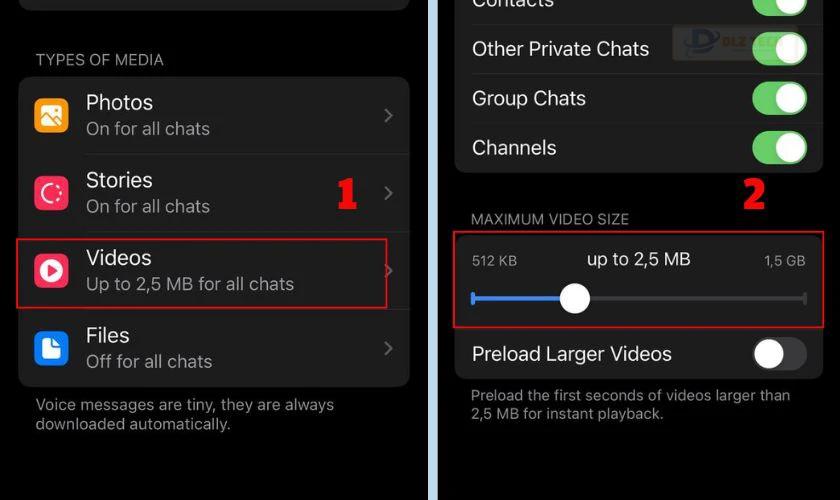 Tùy chỉnh kích cỡ file của Maximum Video Size trong Videos