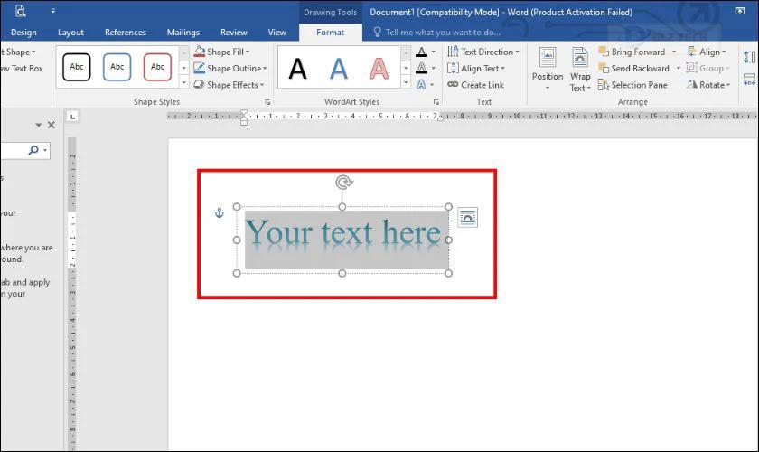 Nhập nội dung muốn tạo chữ nghệ thuật vào khung Your text here vừa mới xuất hiện