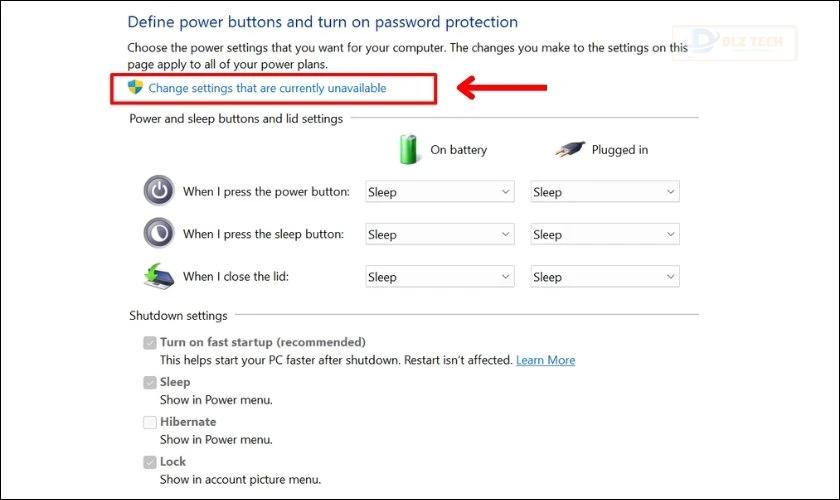 Bạn chọn Change settings that are currently unavailable