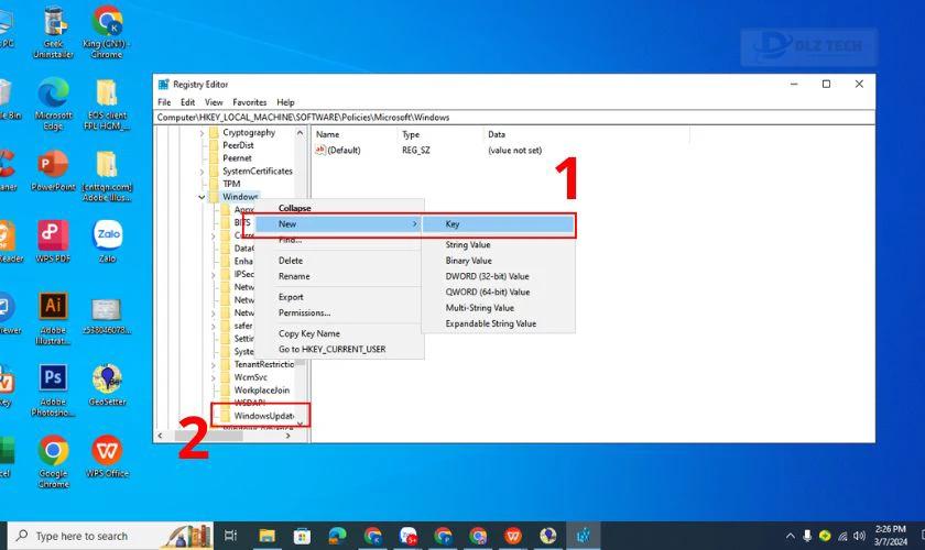 Tạo thư mục mới WindowsUpdate