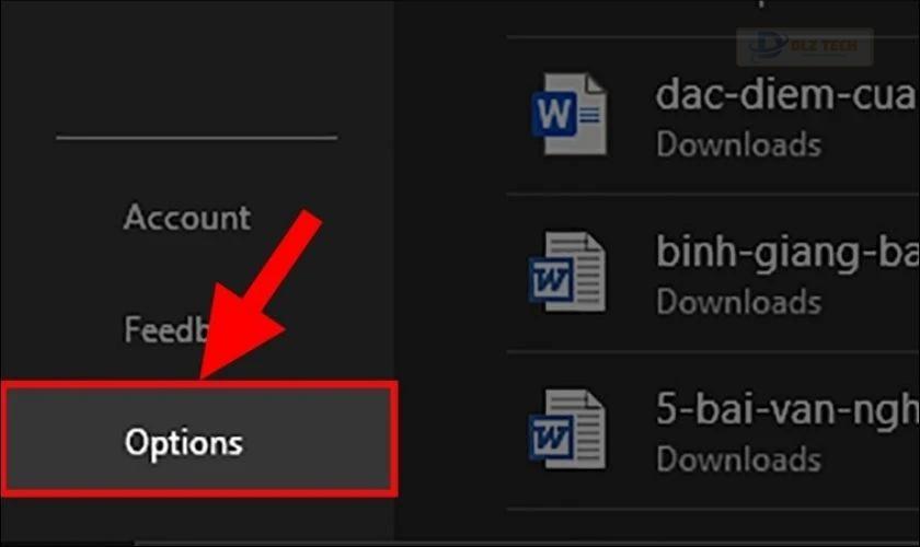 Chọn vào mục Options
