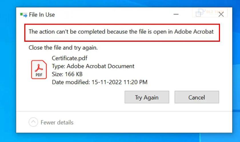 The action cannot be completed because the folder or a file in it is open in another program là lỗi gì?