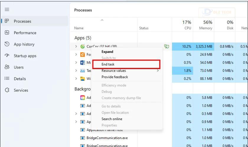 Tắt ứng dụng bằng Task Manager