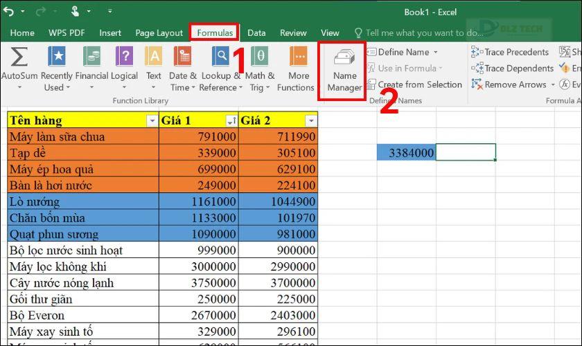 Chọn vào Formulas, sau đó chọn Name Manager