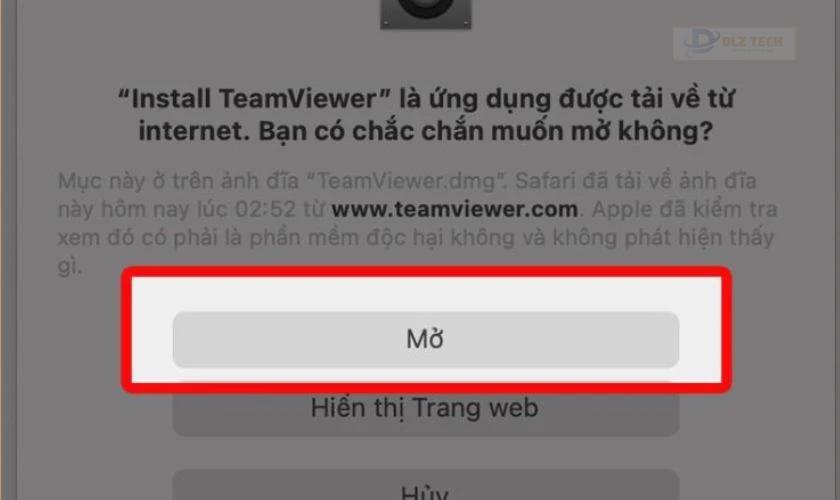 Nếu xuất hiện cảnh báo về việc mở phần mềm từ Internet, hãy chọn Mở để tiếp tục