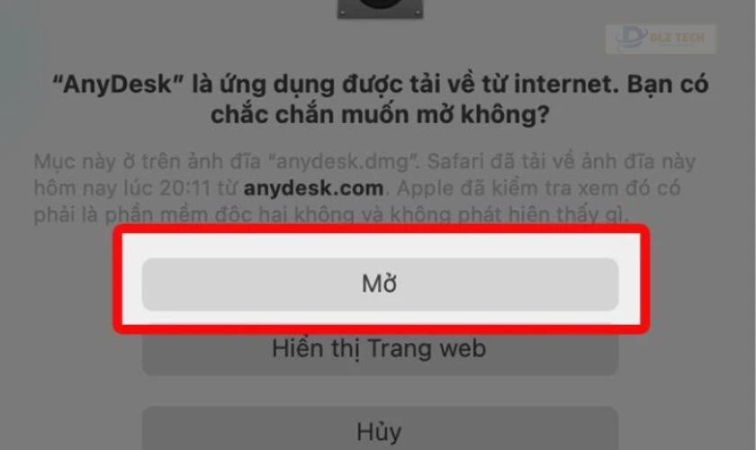 Nhấp Mở để đồng ý và hoàn tất cài đặt phần mềm