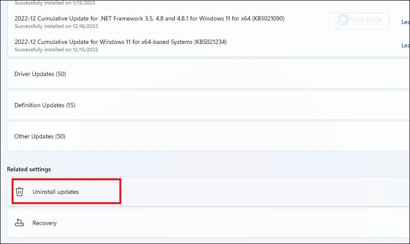 Uninstall updates